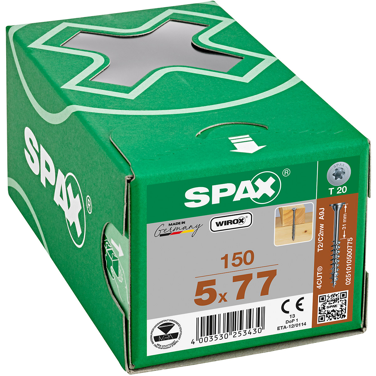 SPAX Tellerkopf ohne Linse T-Star Plus T20 Gewindelänge 46 mm WIROX, 150 Stück