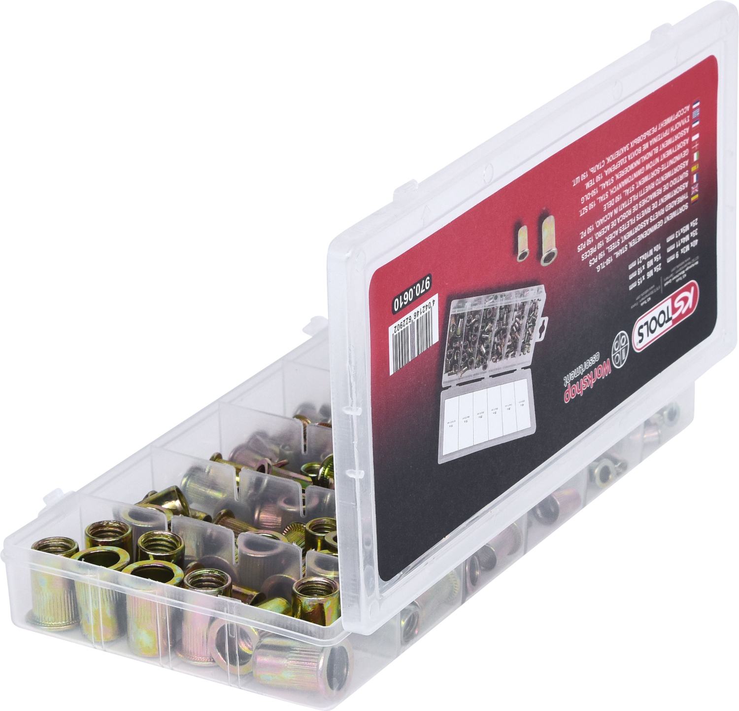 KS Tools Sortiment Gewindenieten, Stahl, M3x9mm-M10x21mm, 150-tlg