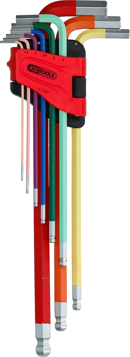 KS Tools Kugelkopf-Innensechskant-Winkelstiftschlüssel-Satz, extra lang, 9-tlg