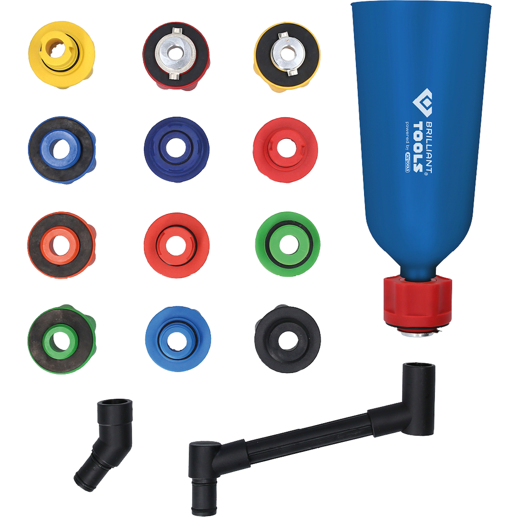 Brilliant Tools MASTER Öl-Einfülltrichter-Satz mit drehbarem Winkelarm, 15-tlg - BT711110