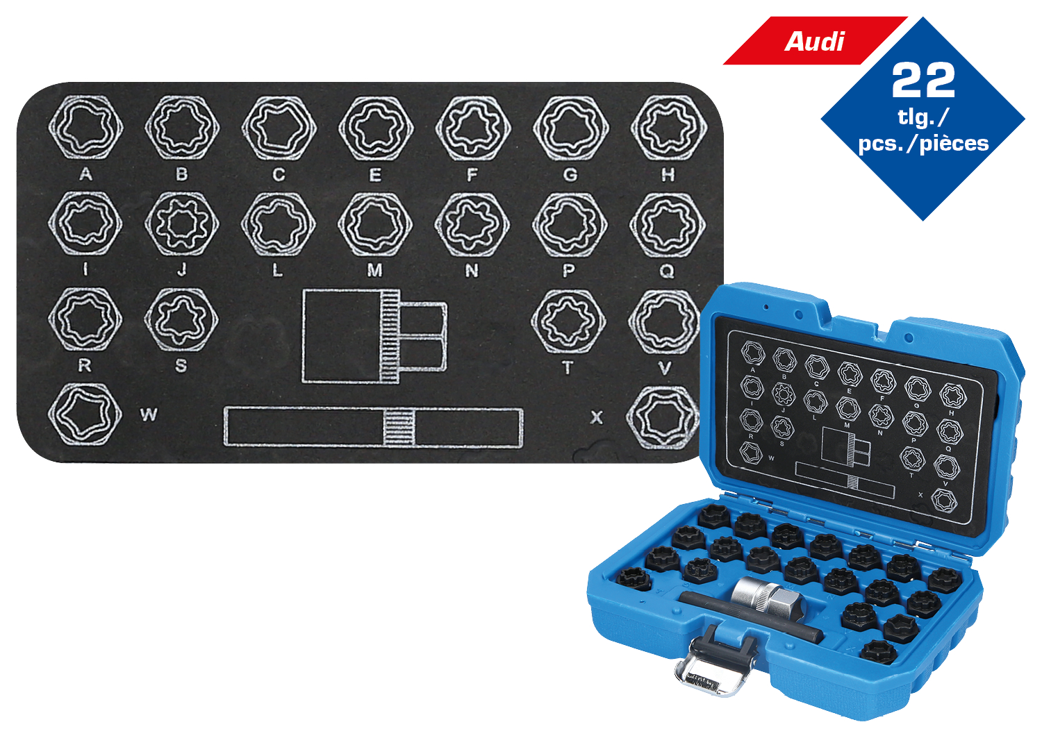 Brilliant Tools Felgenschloss-Sortiment für Audi, 22-tlg - BT691360