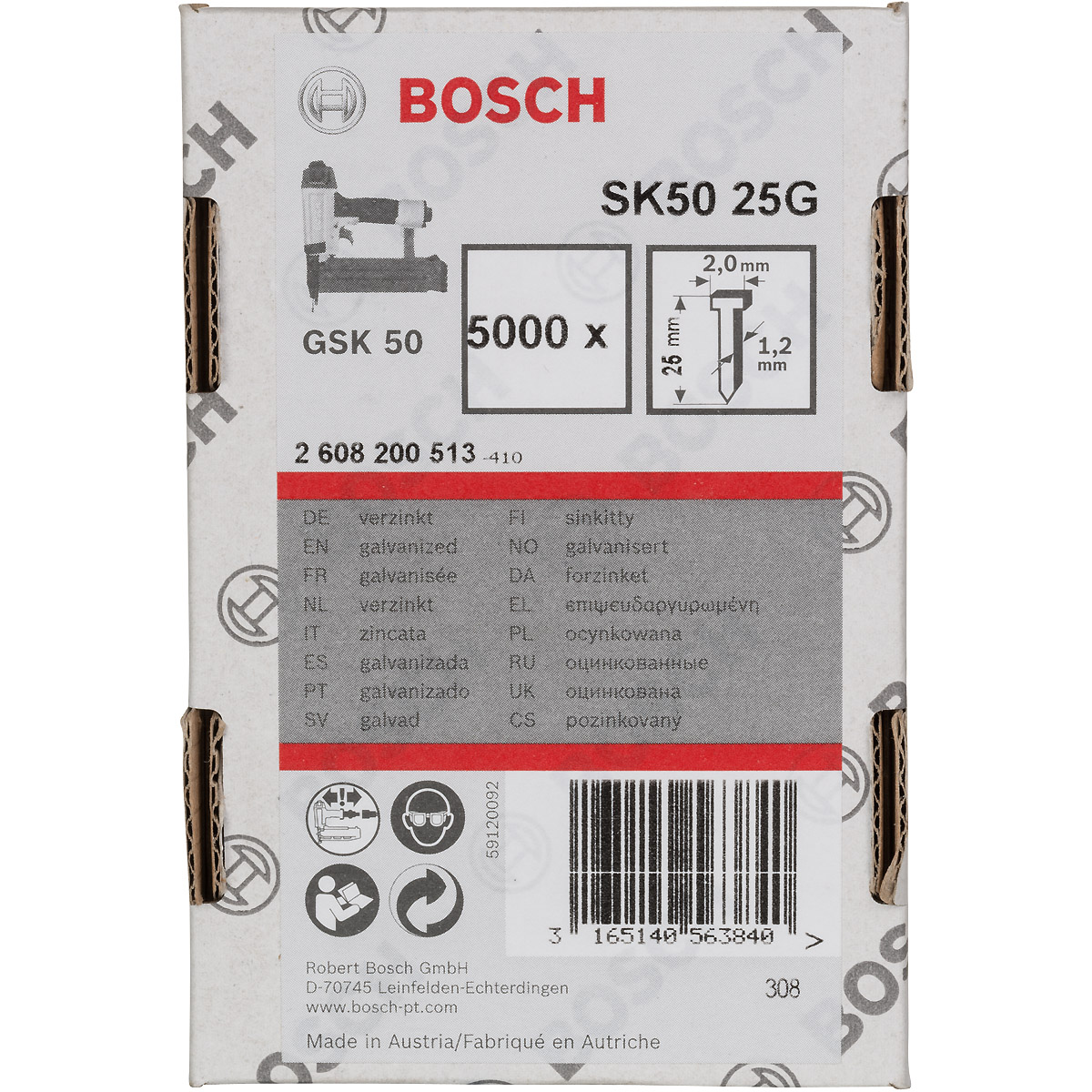 Bosch Senkkopf-Stift SK50 16G, Drahtmaß 1,2 mm, verzinkt