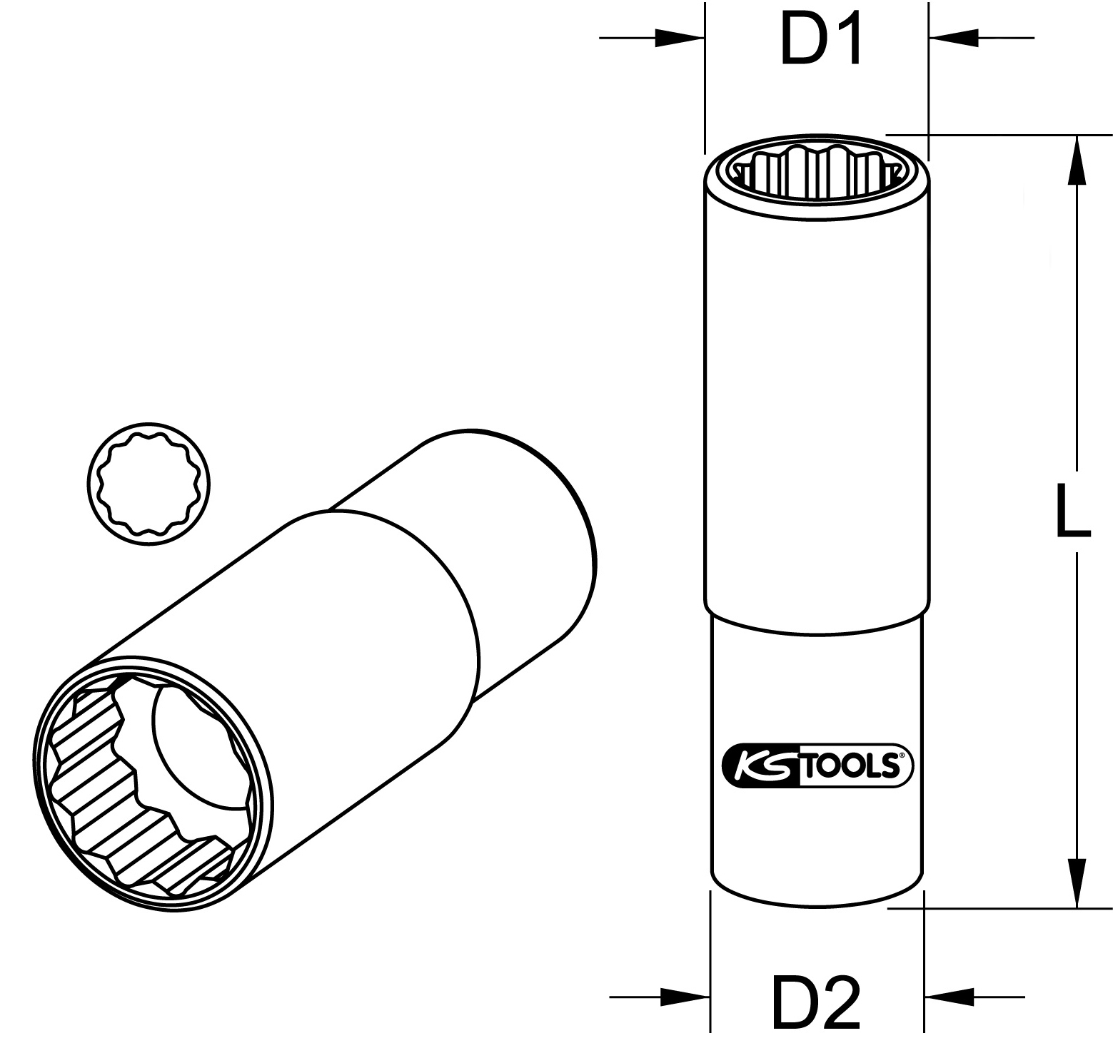 KS Tools 1/2" Einspritzdüsen-Stecknuss, SW22mm
