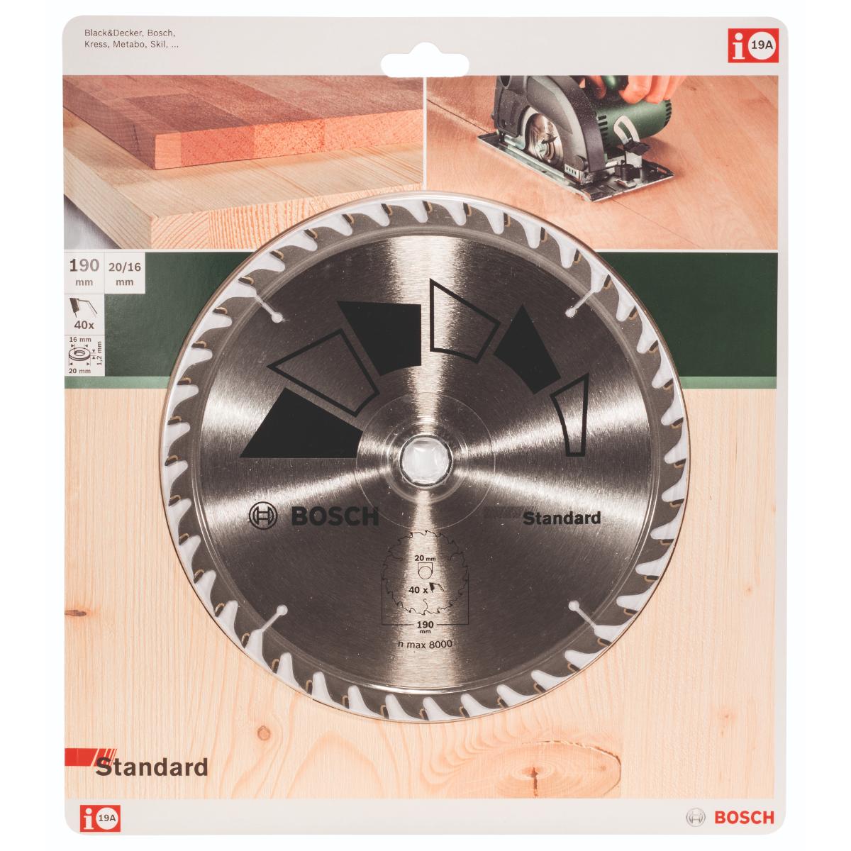 Bosch Kreissägeblatt STANDARD D= 190 mm, Bohrung= 20 mm, Z= 40