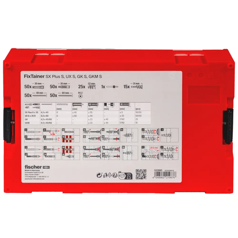 Fischer Dübelsortiment FixTainer - Hält-Alles-Box UX / SX Plus / GK / GKM mit Schraube