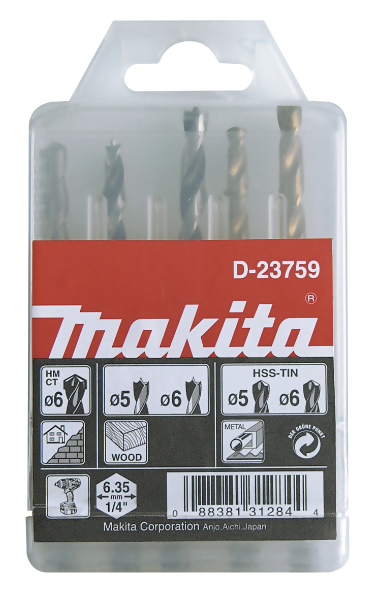 Makita Universal-Bohrer-Set, 5-teilig - Ø 5, 6 mm - 1/4" 6-kant - D-23759