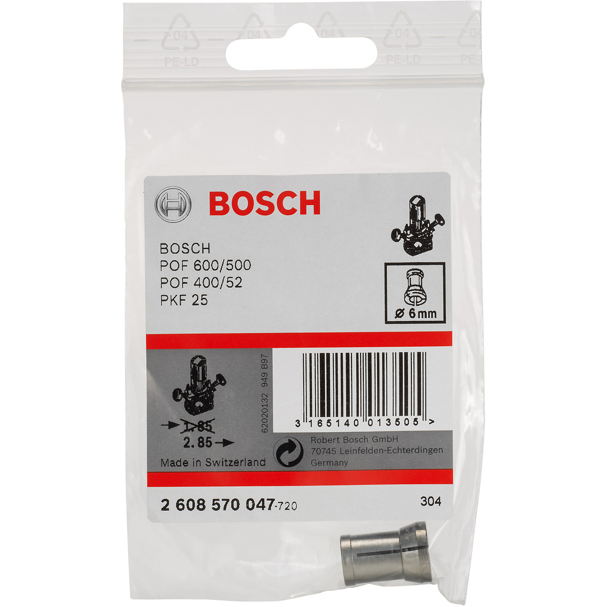 Bosch Spannzange ohne Spannmutter, 6 mm, für Bosch-Oberfräse