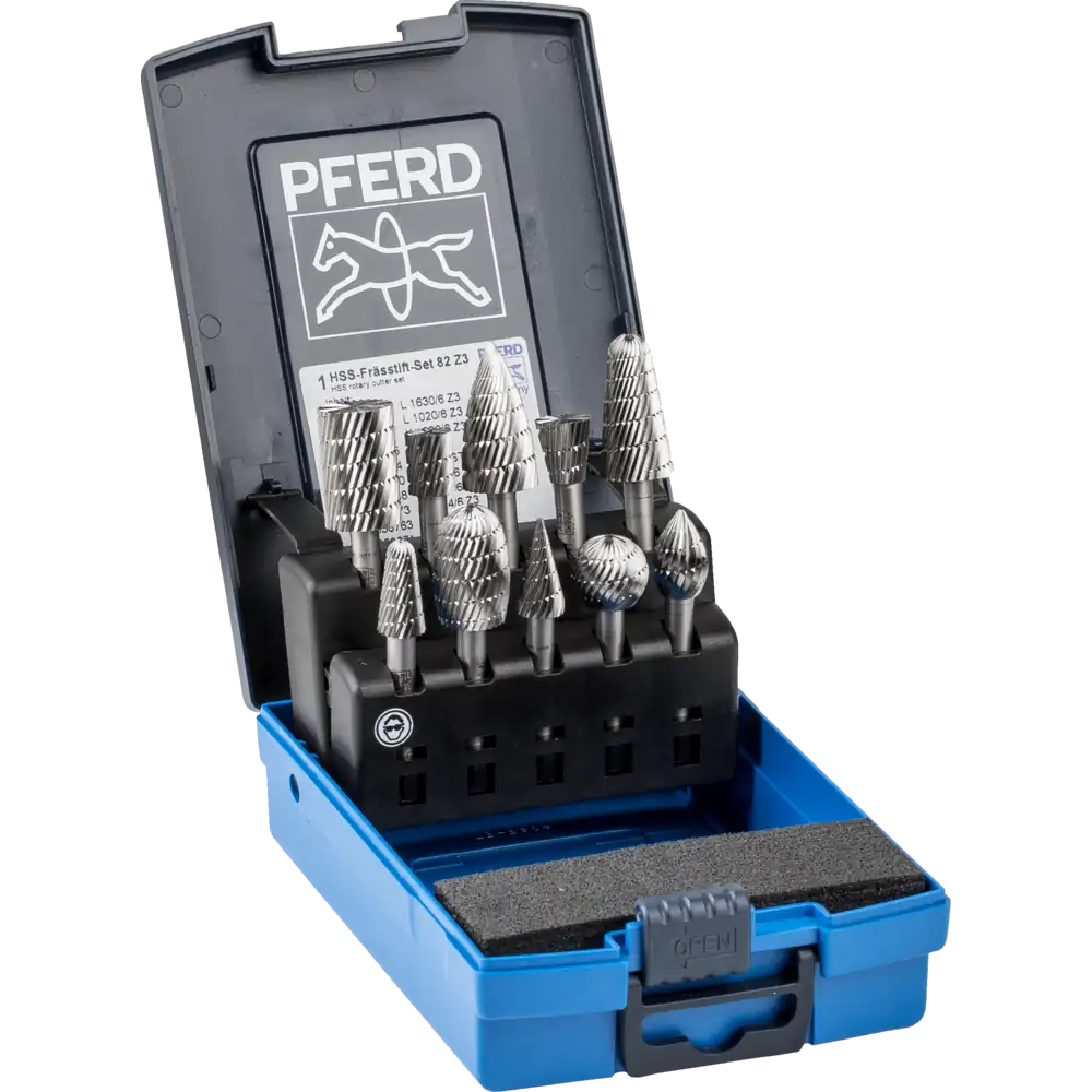 PFERD TOOLS HSS Frässtift Set 82 10-tlg. Zahnung 3 Schaft-Ø 6 mm universal mittel fein