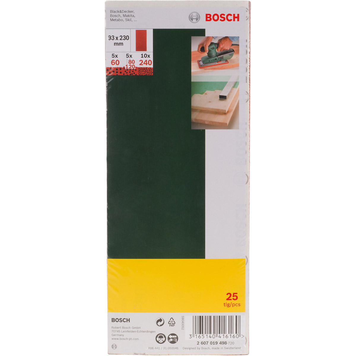 Bosch Schleifblatt-Set für Schwingschleifer, 25-teilig, ungelocht, 93 x 230 mm, 60-240