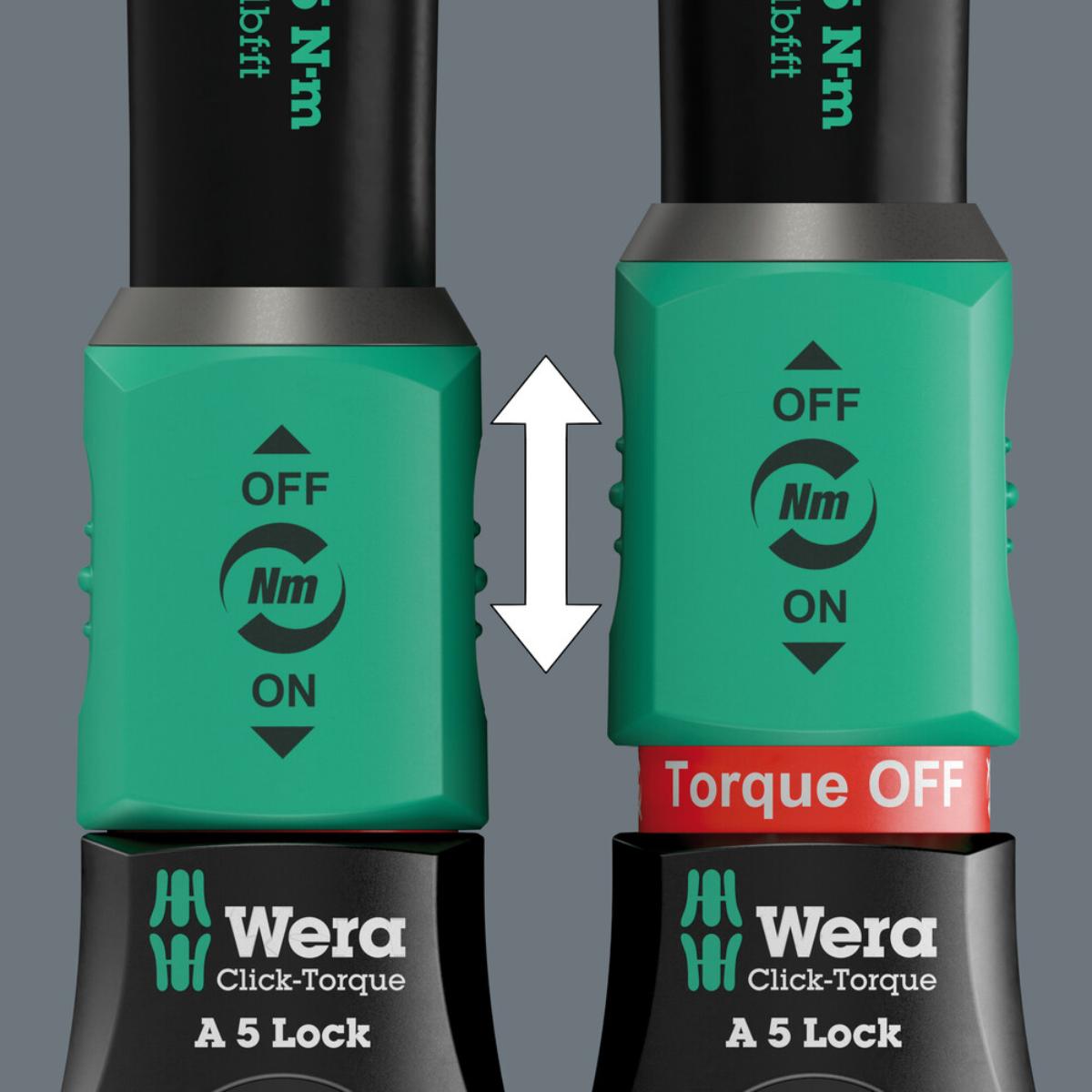 Wera Click-Torque Lock A 5 Drehmomentschlüssel, einstellbar, Torque Lock Funktion, Umschaltknarre, Rechtsanzug, 2,5-25 Nm, 1/4 zoll x 2,5-25 Nm
