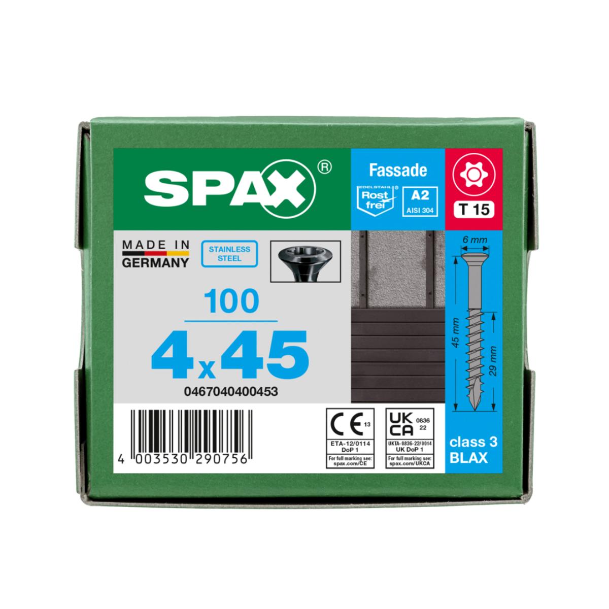 SPAX-S A2 LINSENSENKKOPF KLEINER KOPF T-STAR PLUS T15 TEILGEWINDE CUT 100 Stück BLAX, 100 Stück