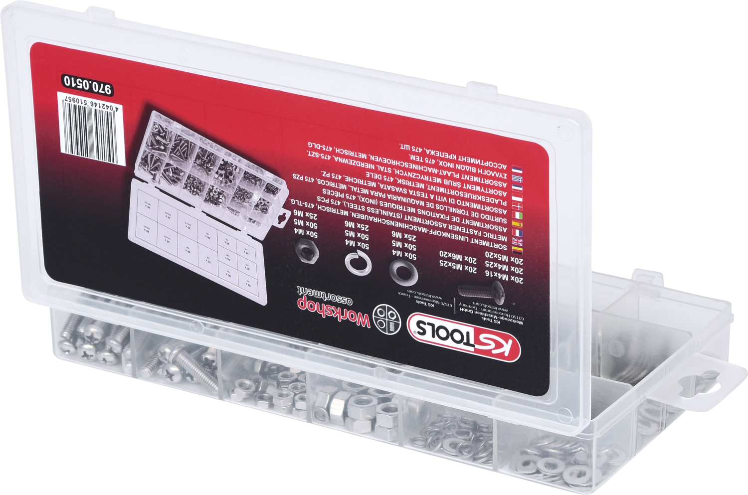 KS Tools Sortiment Linsenkopf-Maschinenschrauben, metrisch, 475-tlg