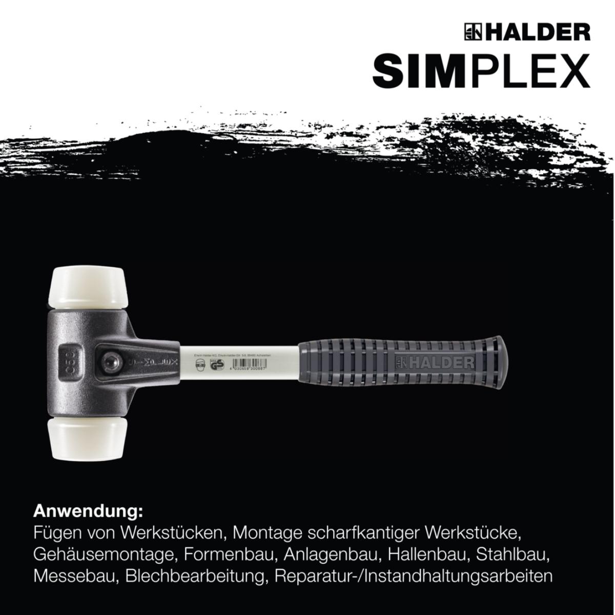 HALDER SIMPLEX - Schonhammer mit verstärktem TE-Gehäuse und Fiberglasstiel, Nylon