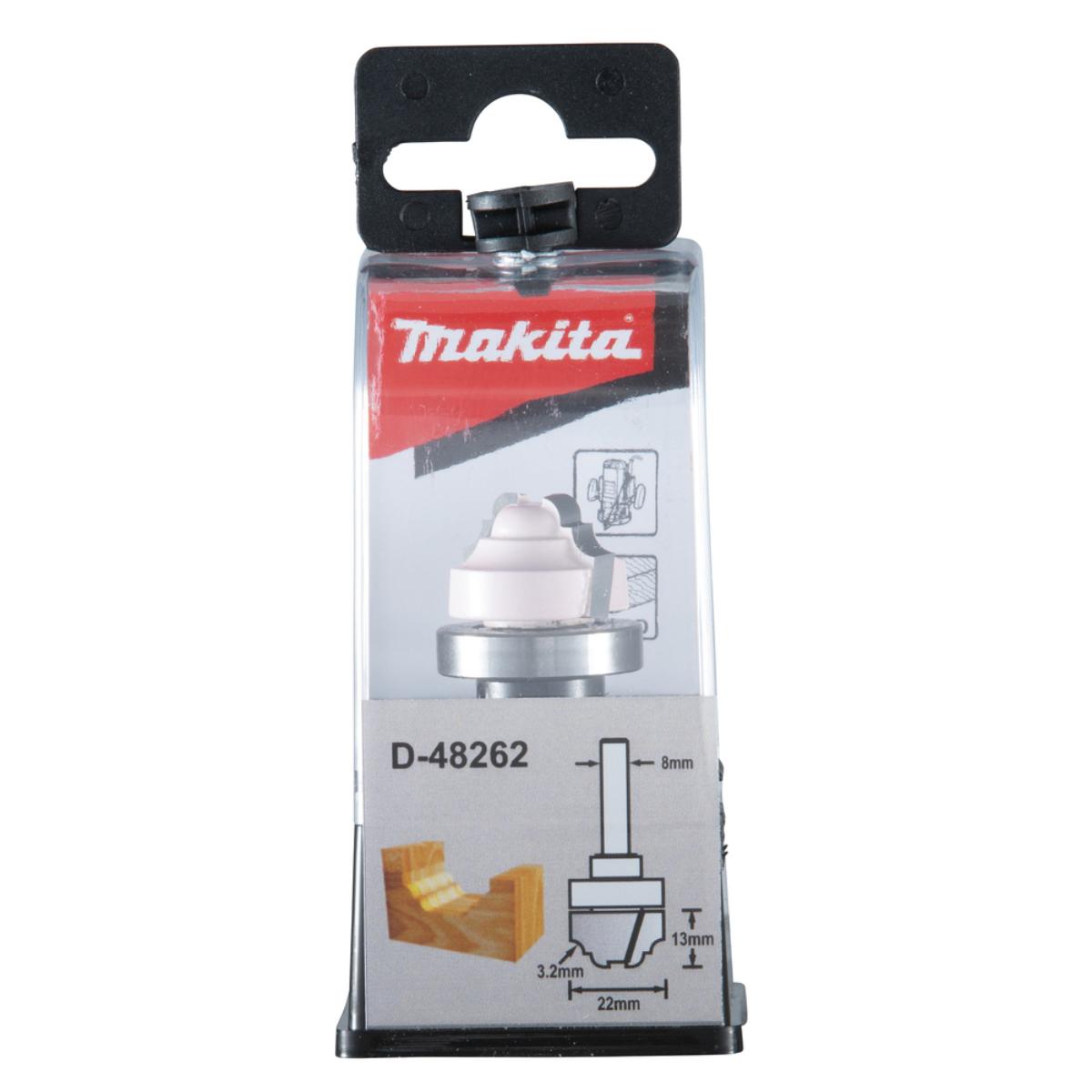 Makita Profilfräser klassisch 22 mm Ø 8 mm Schaft, Ø 22 mm Fräser, 13 mm Arbeitslänge, 54 mm Gesamtlänge, R1= 3,2 mm
