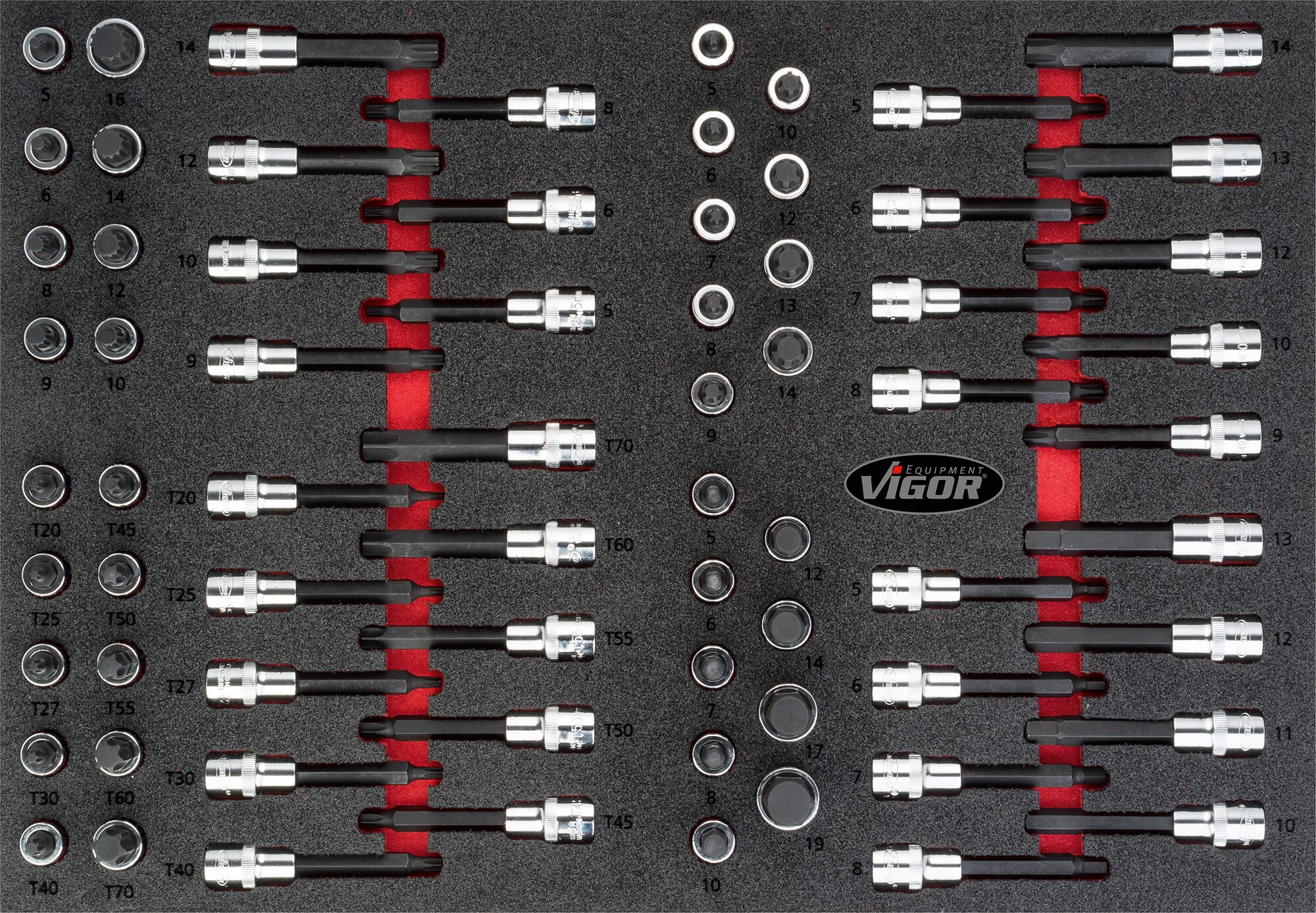 VIGOR Schraubendreher-Einsatz Satz, V4753, Vierkant12,5 mm (1/2 Zoll), Innen TORX® Profil, Innen-Sec