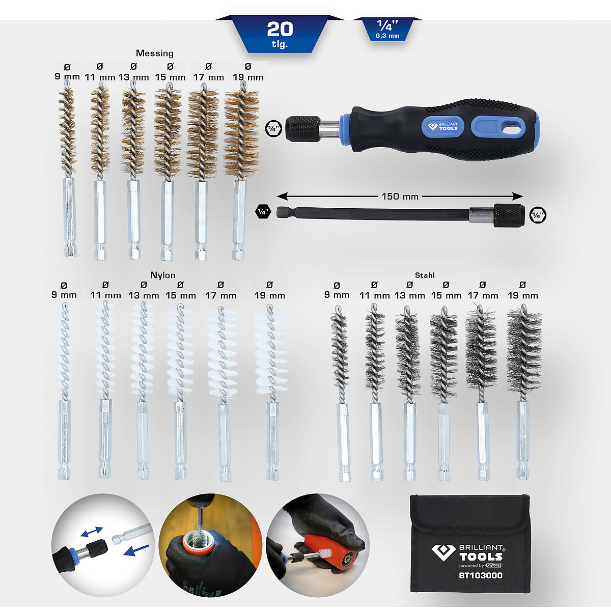 Brilliant Tools Reinigungs-Bürsten-Satz, 20-tlg 
