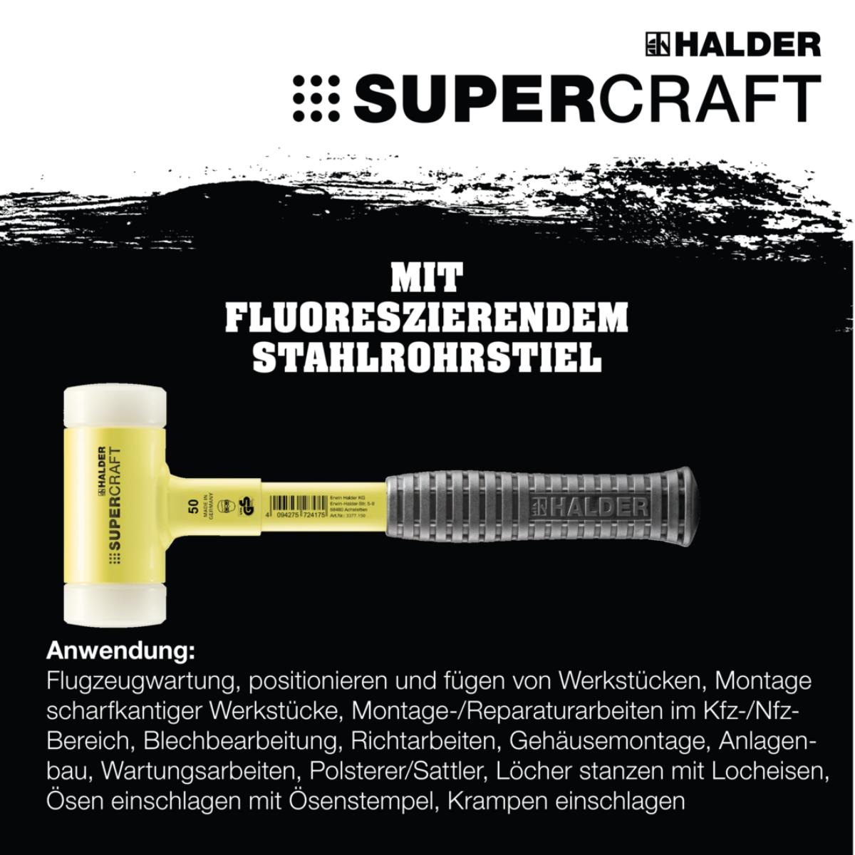 HALDER SUPERCRAFT - Schonhammer rückschlagfrei mit bruchsicherem Stahlrohrstiel, gelb lackiert Nylon