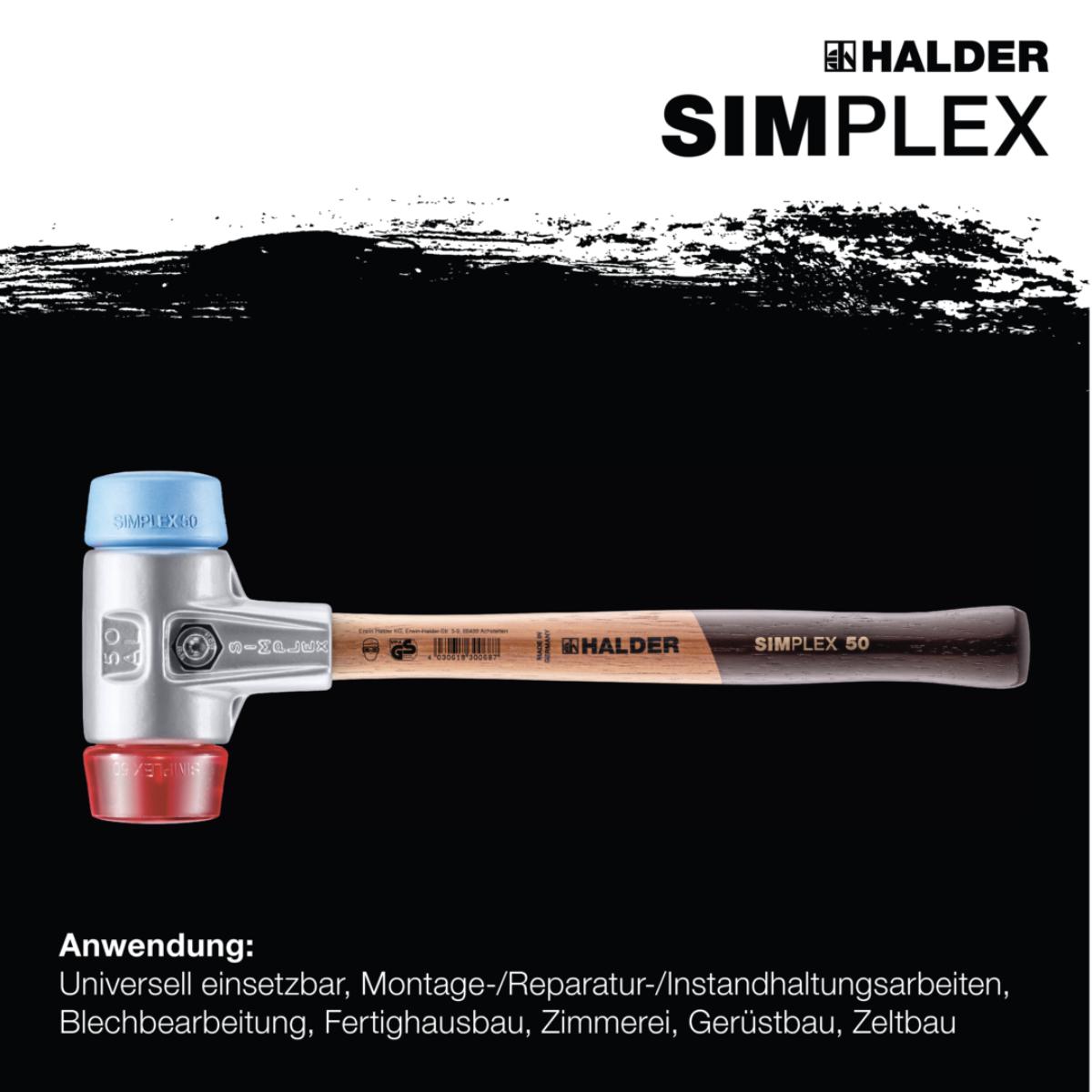 HALDER SIMPLEX - Schonhammer mit Aluminiumgehäuse und hochwertigem Holzstiel, TPE-soft / Plastik