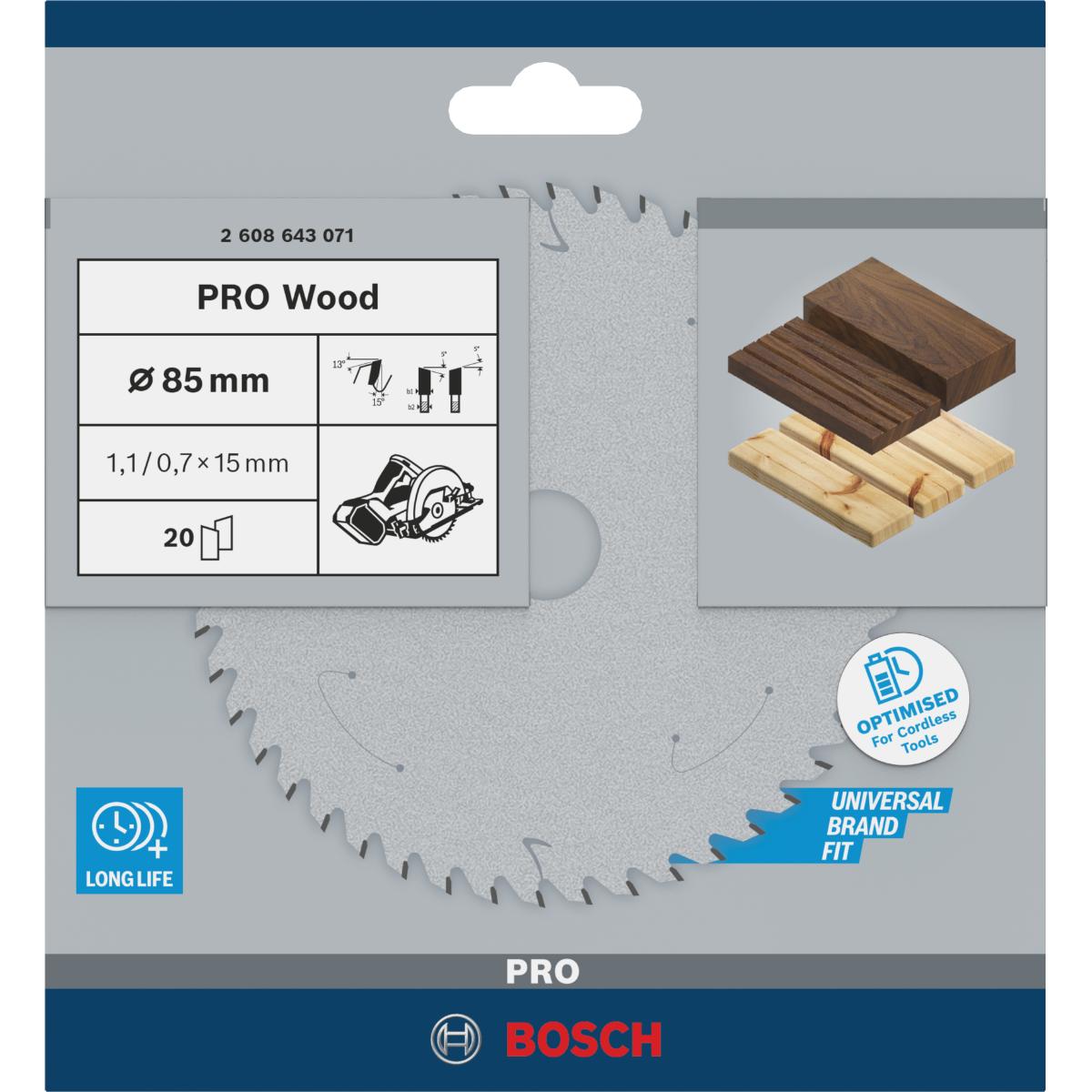 Bosch PRO Kreissägeblatt Optiline Wood für Handkreissägen ø 85 mm
