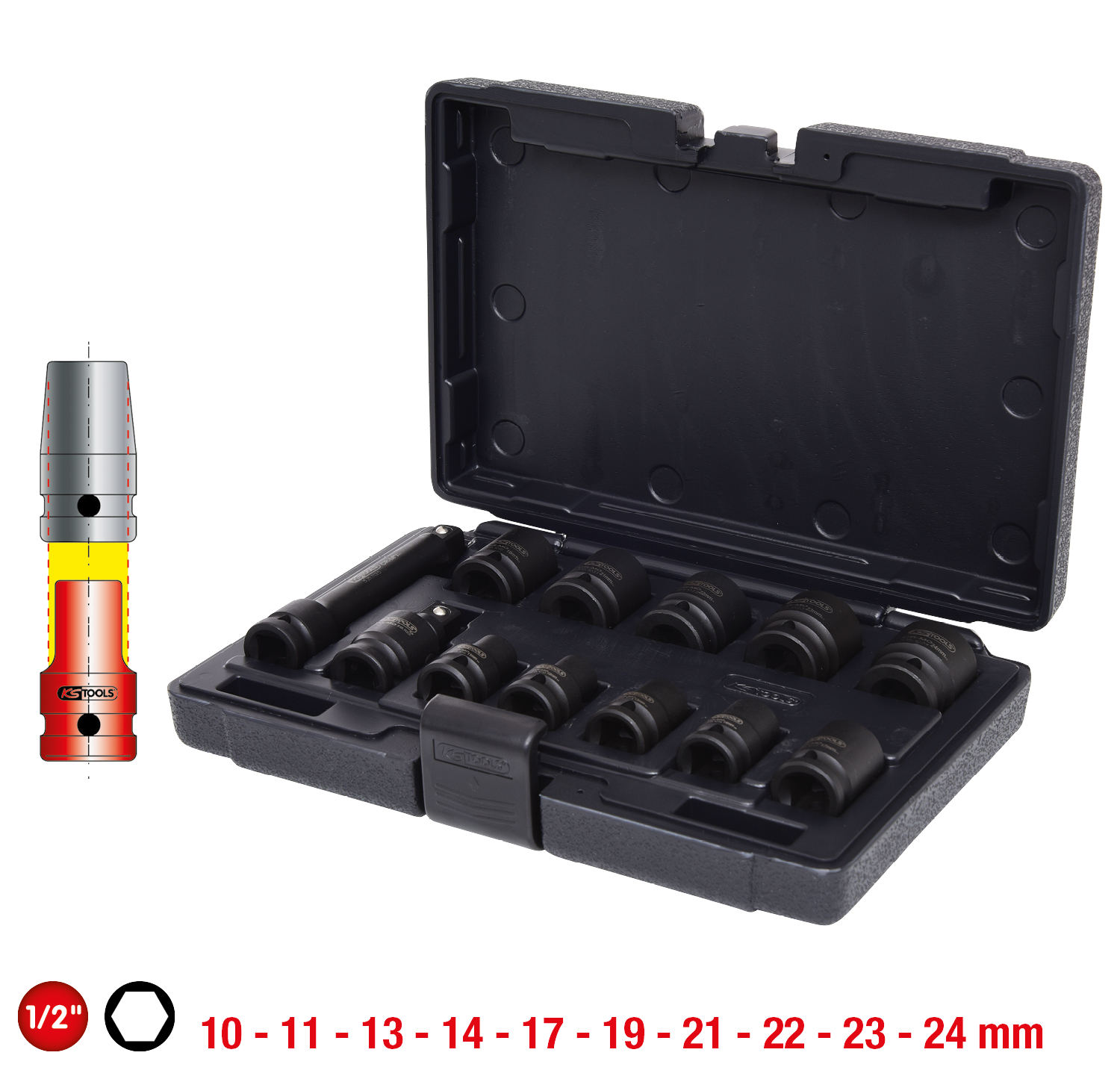 KS Tools 1/2" Sechskant-Kraft-Stecknuss-Satz, kurz, 12-tlg