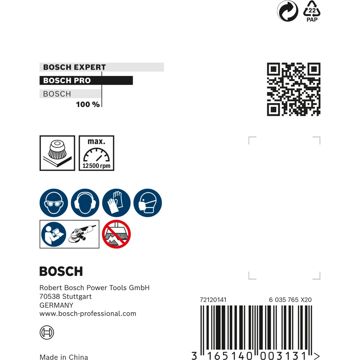 Bosch PRO Topfbürste, Messing, gewellter Draht, 70 mm, 0,3 mm, 12500 U/ min, M 14