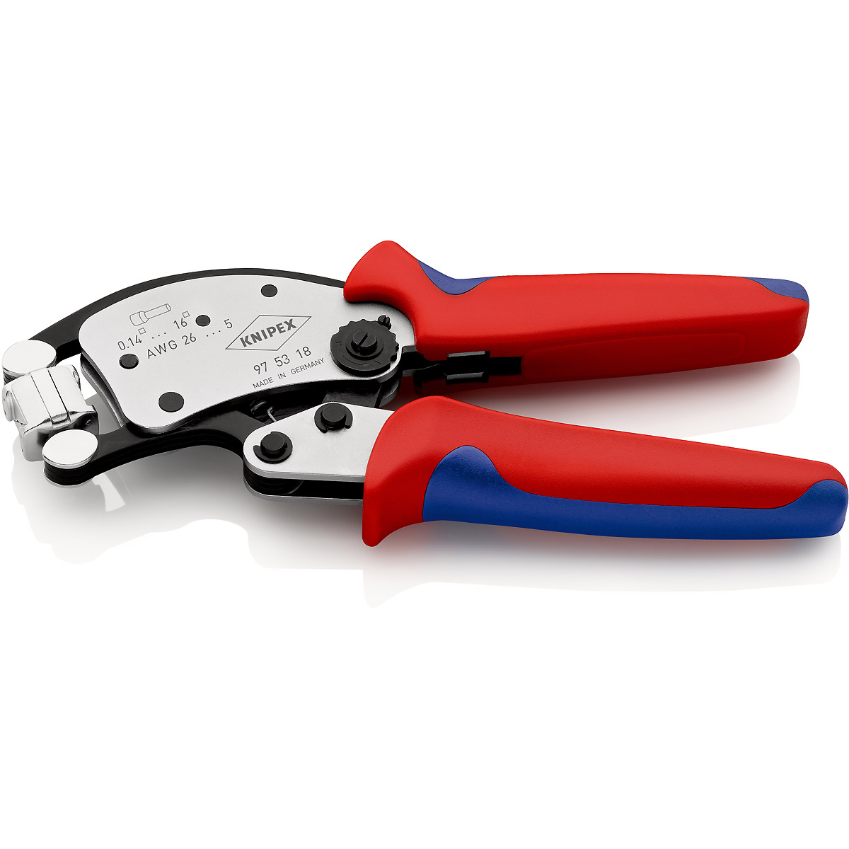 KNIPEX Selbsteinstellende Crimpzange für Aderendhülsen Vierkant-Crimp verchromt