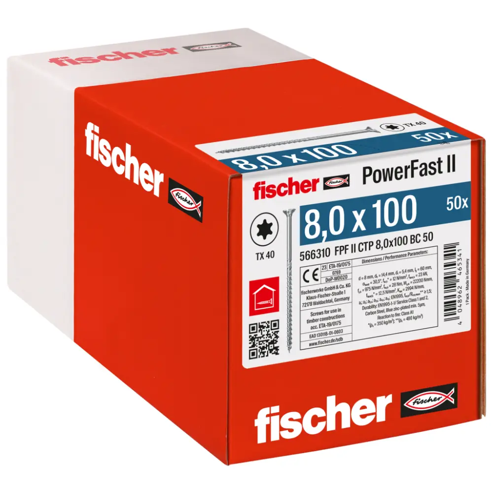 Fischer Holzbauschraube 8,0x100 FPF II CTP BC, Senkkopf, Innenstern TX, Teilgewinde, blauverzinkt