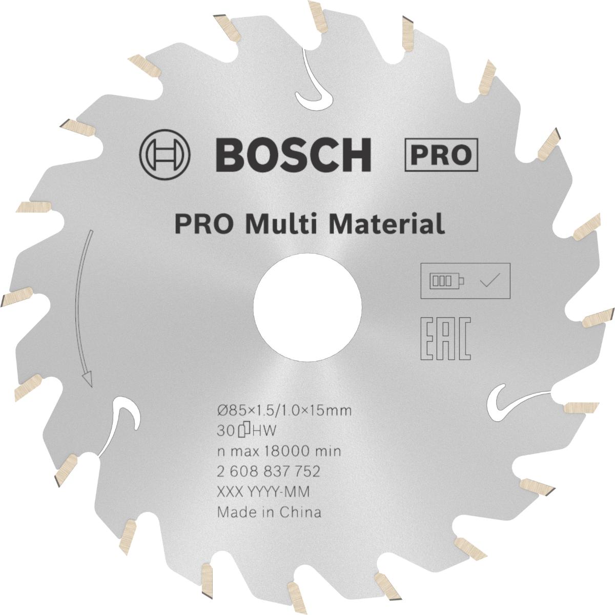 Bosch PRO Akku-Kreissägeblatt Standard for Multimaterial, 85mm AD x 1,5/1 x 15, 30 Zähne