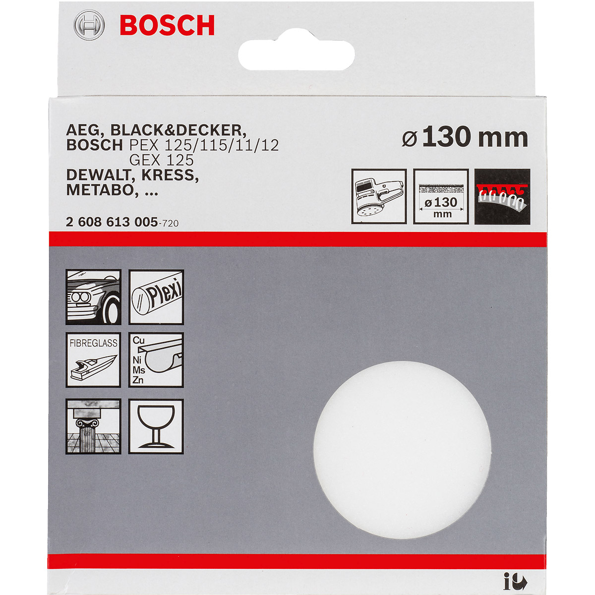 Bosch Polierschwamm für Exzenterschleifer, Klett, 130 mm