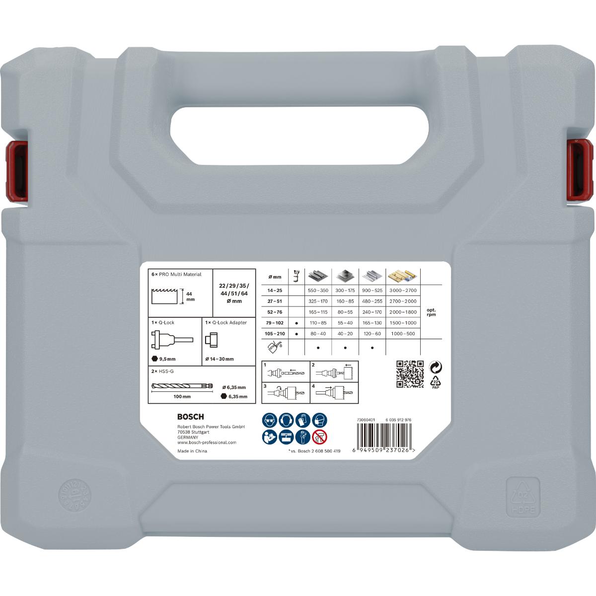 Bosch PRO Multi Material Lochsäge Q-Lock Aufsteckhalter ø 22,29,35,44,51,64 - 10 teiliges Set