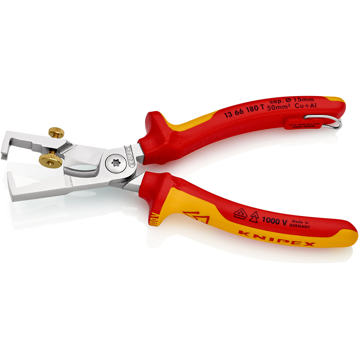 KNIPEX StriX Abisolierzangen mit Kabelschere 180 mm verchromt isoliert, VDE-geprüft