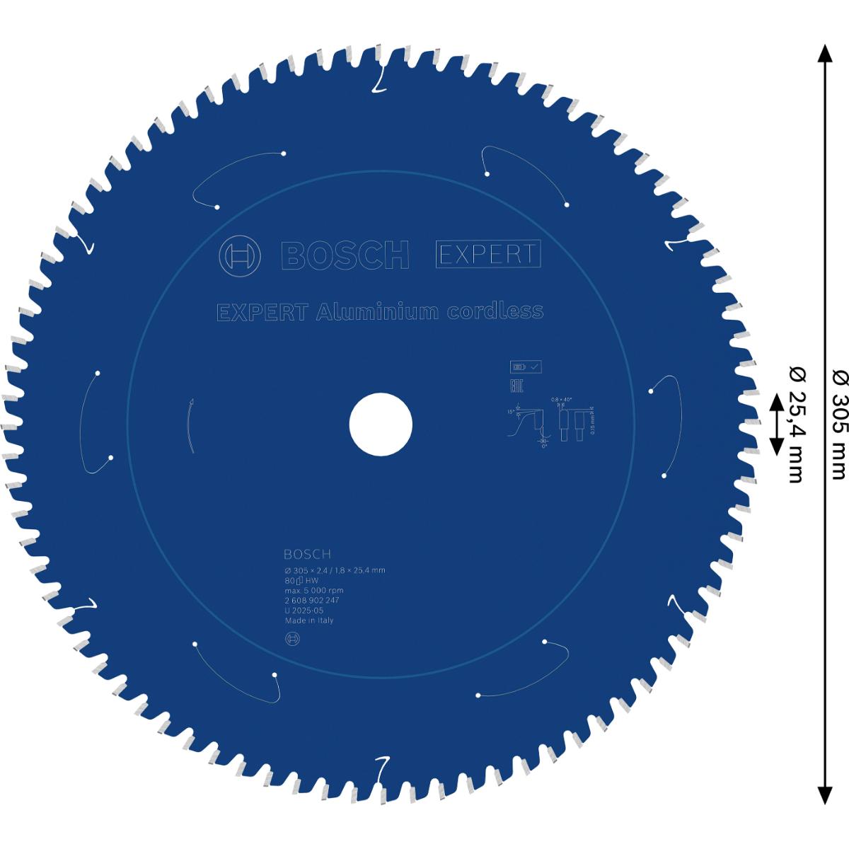Bosch EXPERT Aluminium cordless Kreissägeblatt, 305 x 2,4/1,8 x 25,4 mm, Z80