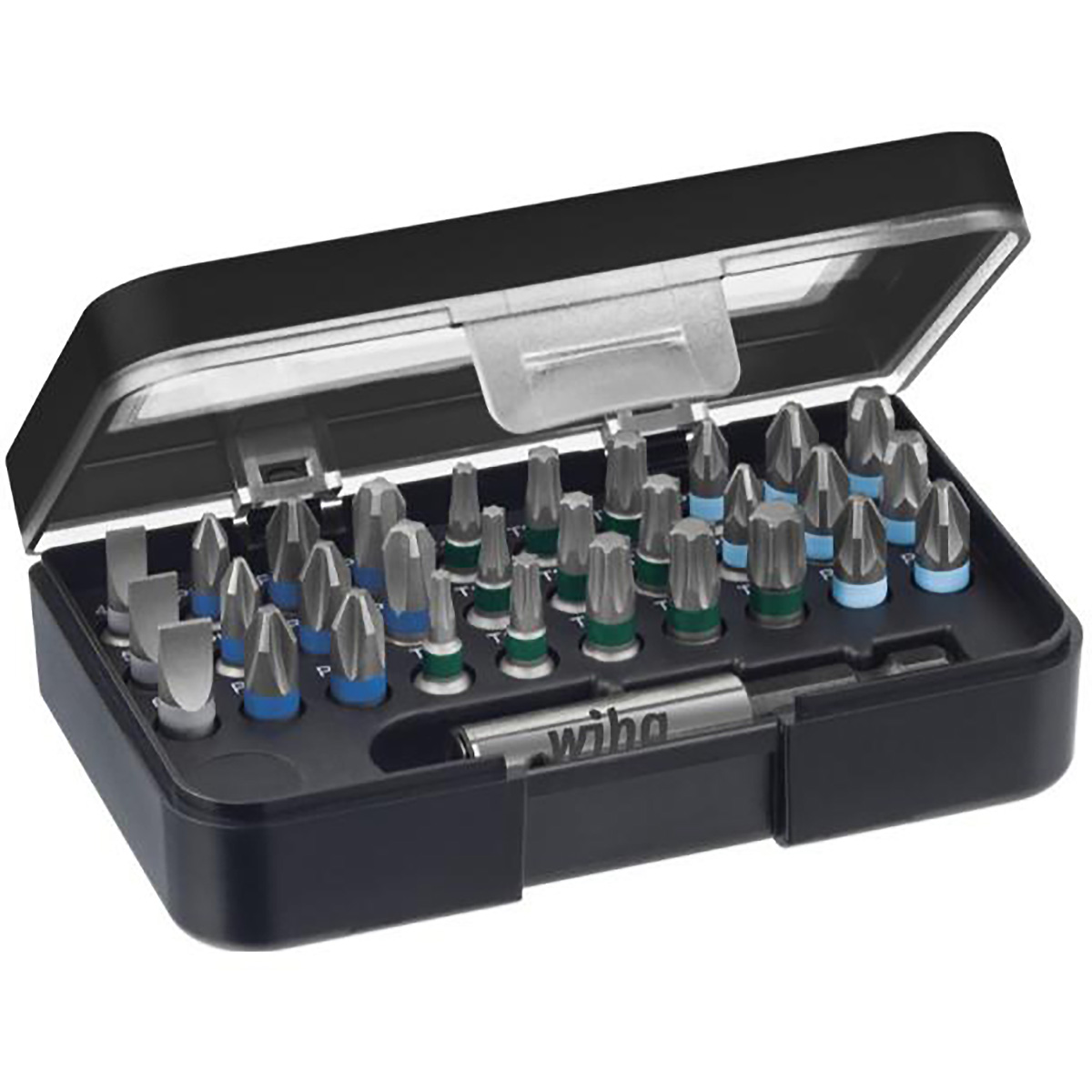 Wiha Bit Set Standard 25 mm gemischt 31-teilges Set 1/4 zoll C6,3 in Box mit Gürtelclip