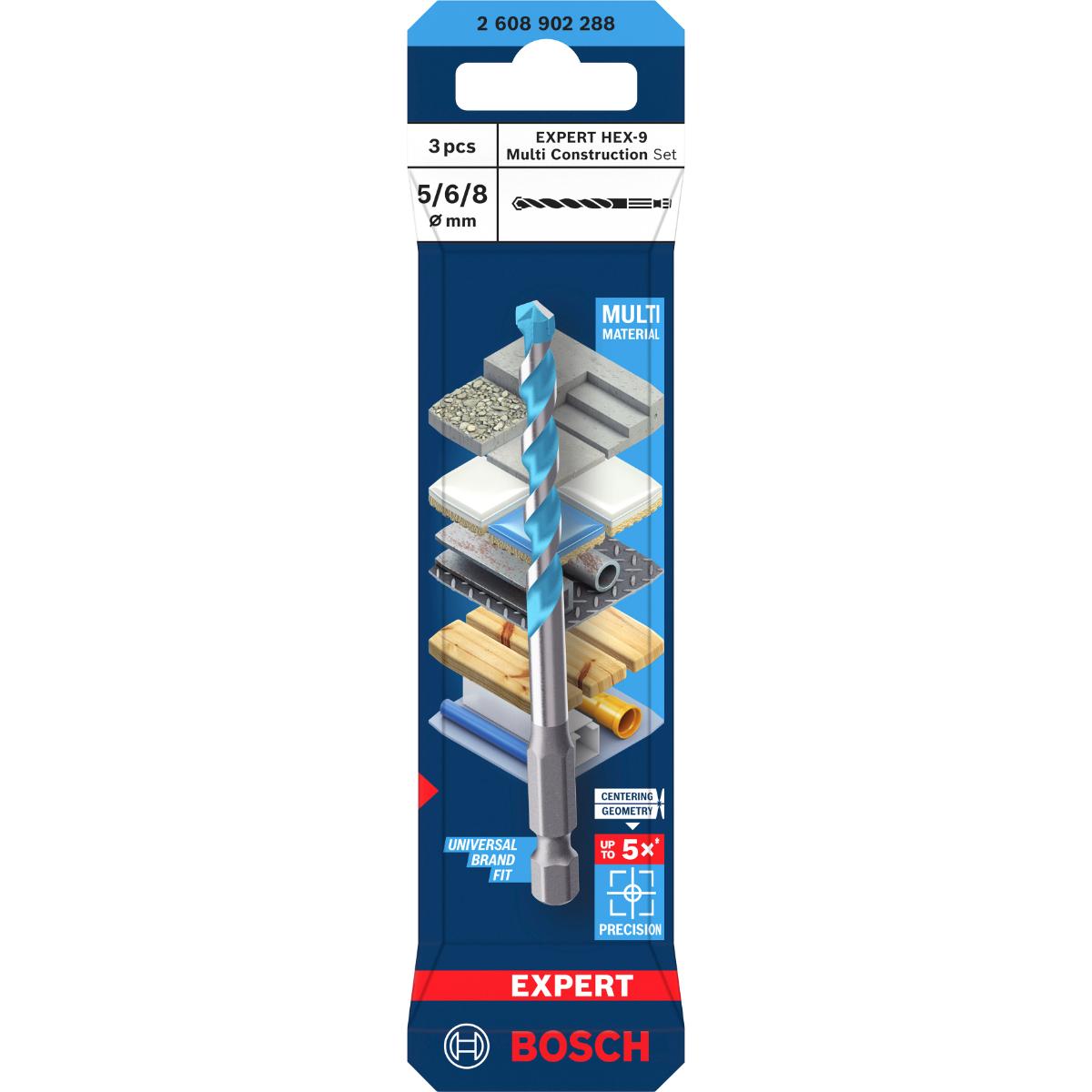 Bosch EXPERT HEX-9 Multi Construction Bohrer D= 5 / 6 / 8 mm, 3-teiliges Set