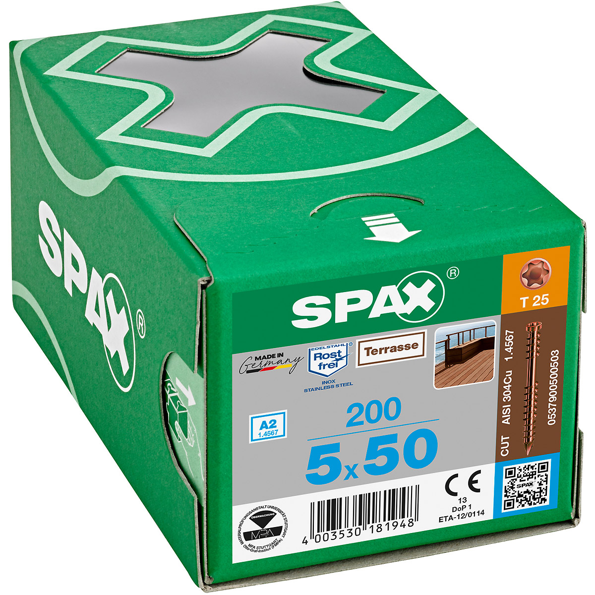 SPAX Terrasse A2 Zylinderkopf T-Star Plus T25 Fixiergewinde Cut antik, 200 Stück