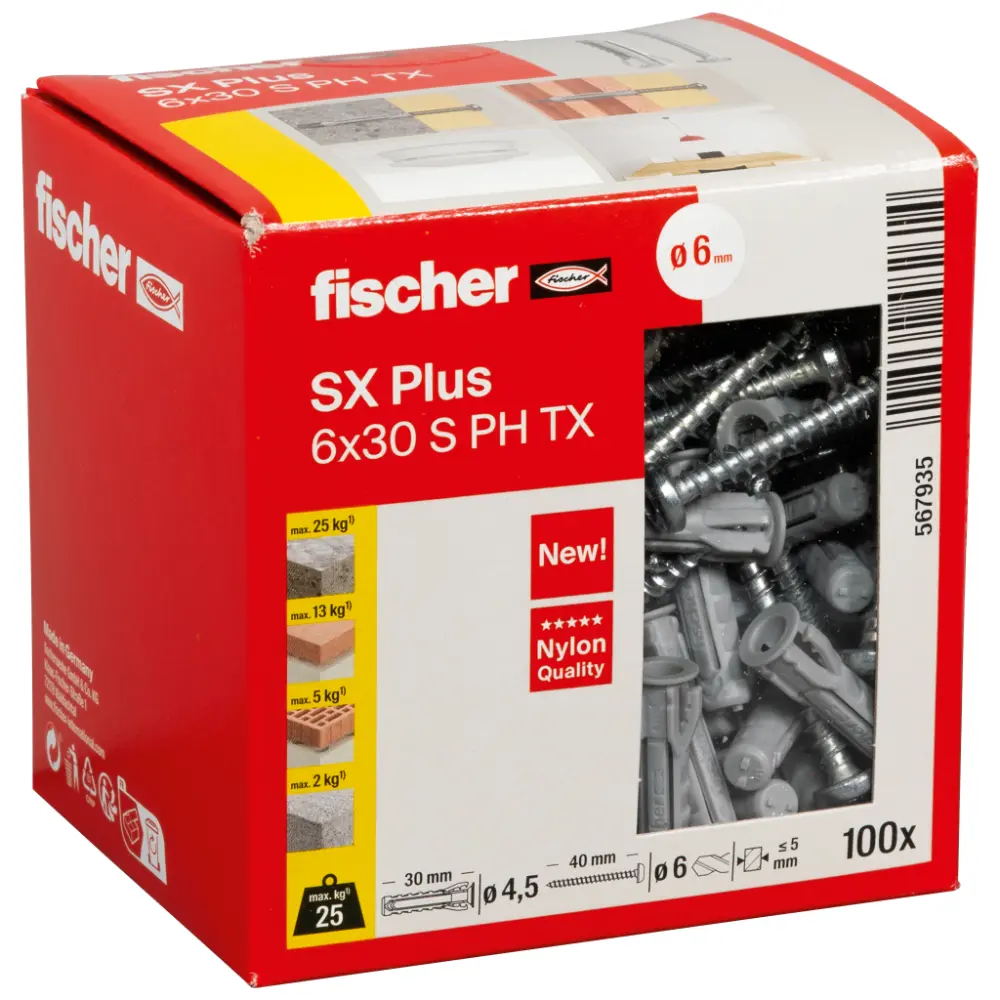 Fischer Spreizdübel SX Plus 6x30 S PH TX