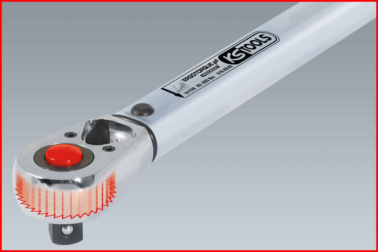 KS Tools 1/2" ERGOTORQUE®precision Ratschen-Drehmomentschlüssel, 40-200Nm, rot