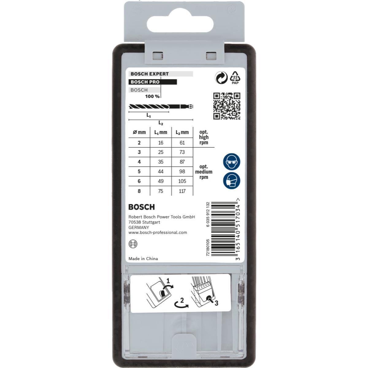 Bosch PRO Holzspiralbohrer-Set Robust Line, 1/4 Zoll-Sechskantschaft, 7-teilig, 2 - 8 mm