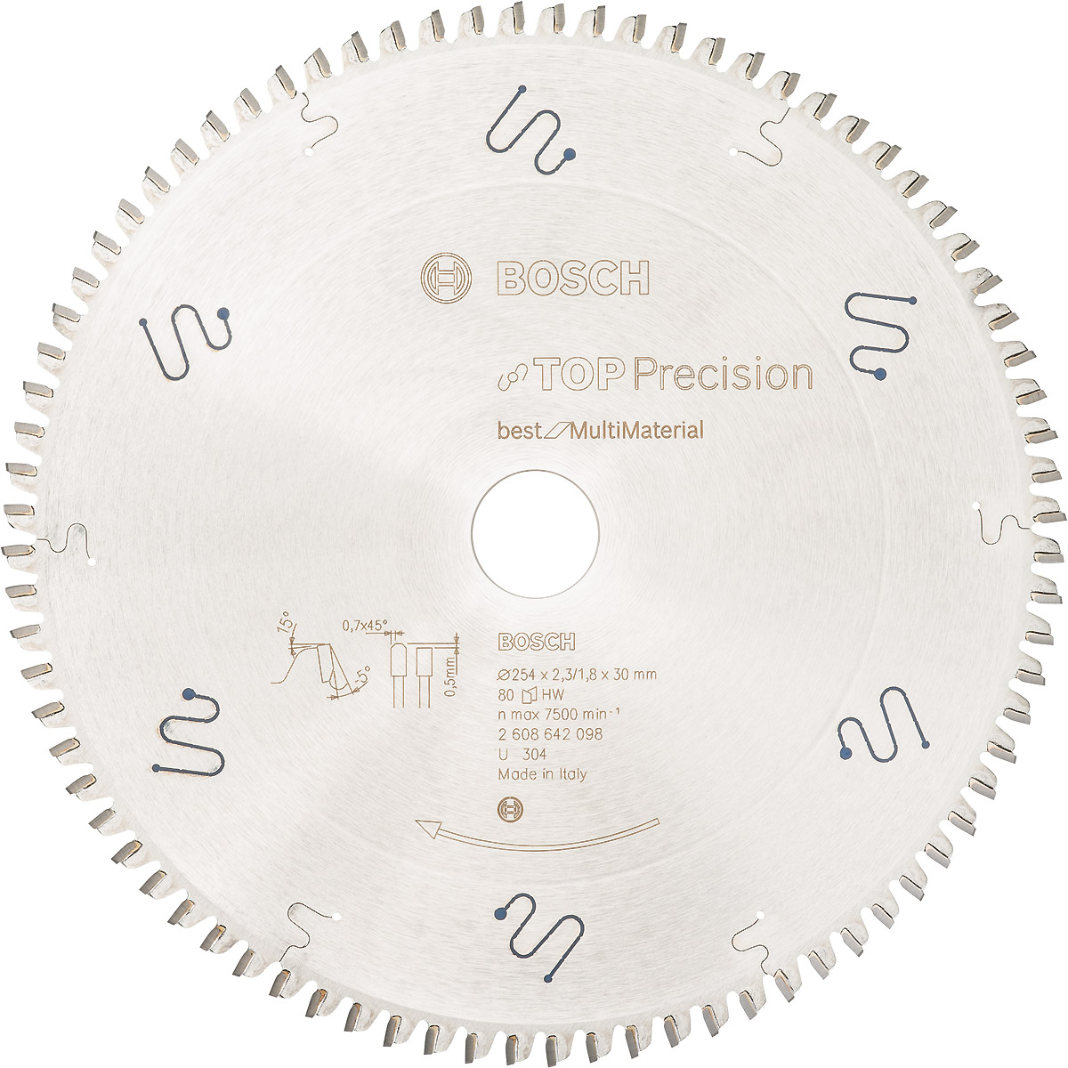 Bosch Kreissägeblatt Top Precision Best for Multi Material, 254 x 30 x 2,3mm, 80 Zähne