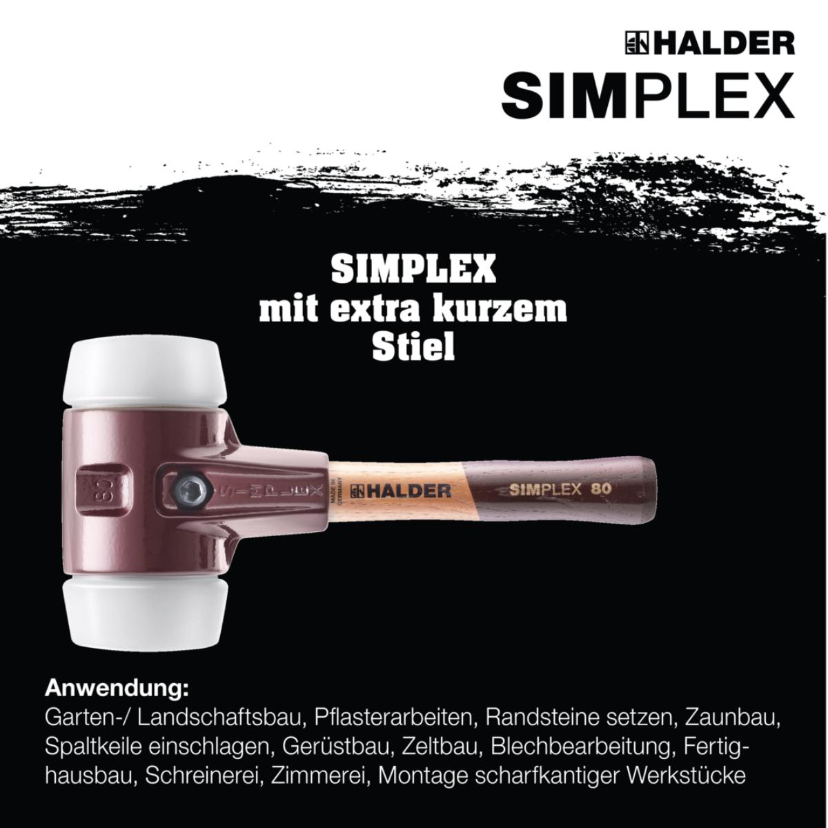 HALDER SIMPLEX - Schonhammer mit TE-Gehäuse und Holzstiel, Superplastik Ø 80 - Länge Stiel 230 mm