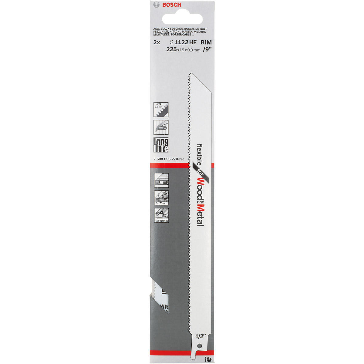Bosch Säbelsägeblatt S 1122 HF, Flexible for Wood and Metal