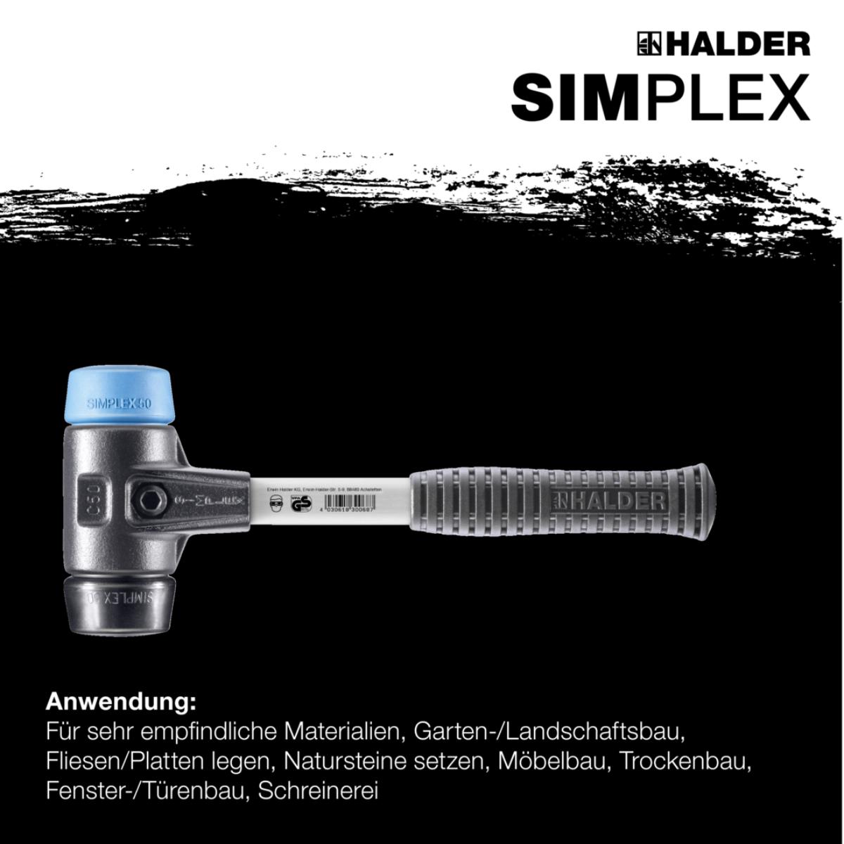 HALDER SIMPLEX - Schonhammer mit verstärktem Tempergussgehäuse und Fiberglasstiel, TPE-soft