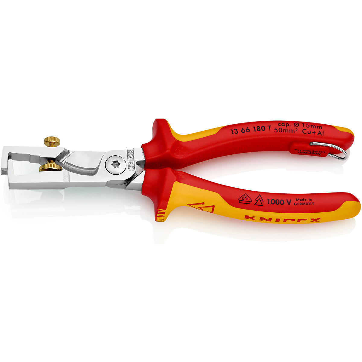 KNIPEX StriX Abisolierzangen mit Kabelschere 180 mm verchromt isoliert, VDE-geprüft