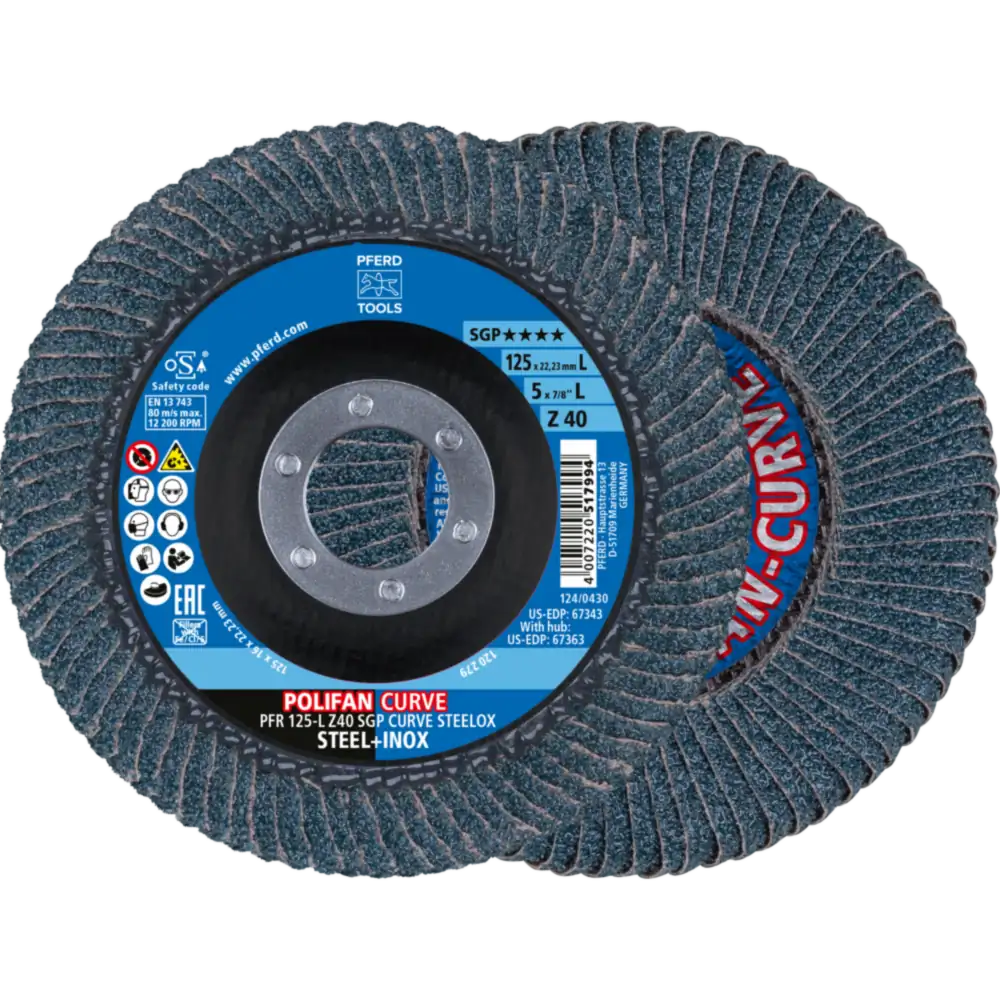 PFERD TOOLS POLIFAN CURVE Fächerscheibe PFR Z SGP STEELOX für Stahl/Edelstahl