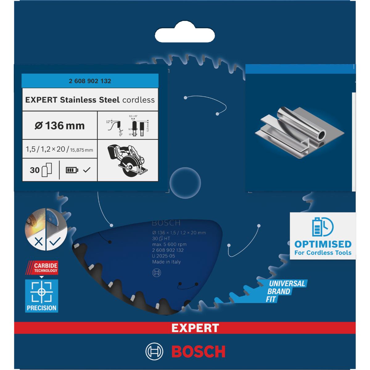 Bosch EXPERT Stainless Steel Kreissägeblatt, 136x20 mm, Z30
