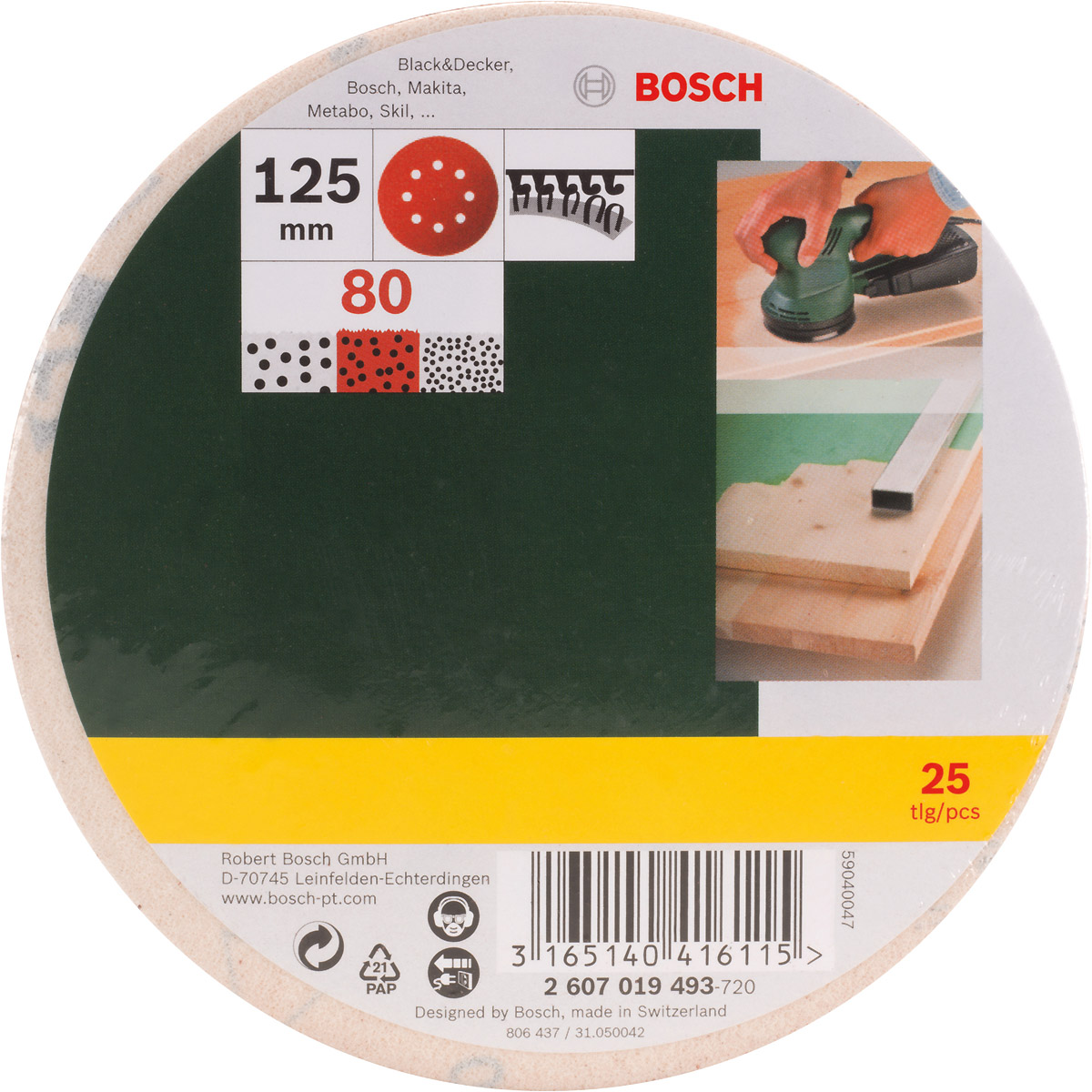 Bosch Schleifblatt-Set für Exzenterschleifer, 125mm, 25-teilig, 8 Löcher