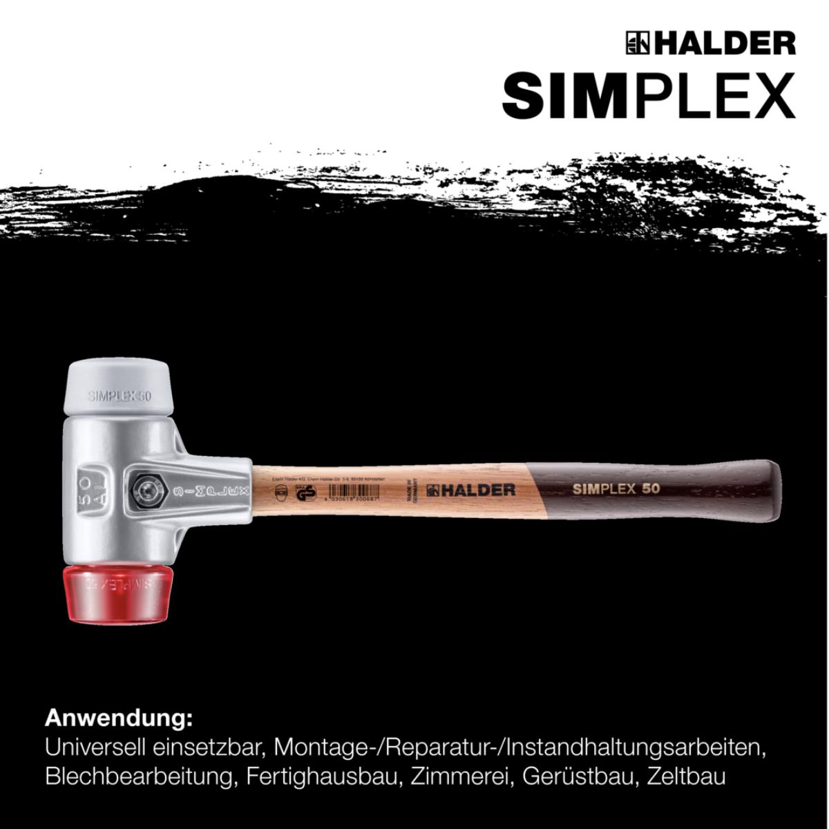 HALDER SIMPLEX - Schonhammer mit Aluminiumgehäuse und hochwertigem Holzstiel, TPE-mid / Plastik