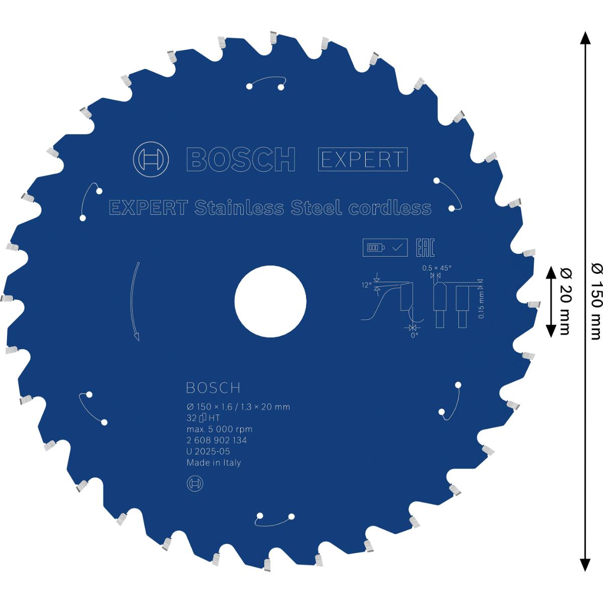 Bosch EXPERT Stainless Steel Kreissägeblatt, 150x20 mm, Z32
