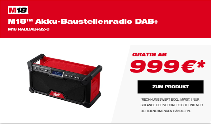 Akku-Booster, Baustellenradio, DAB+, Kompakt, Schwarz-Rot