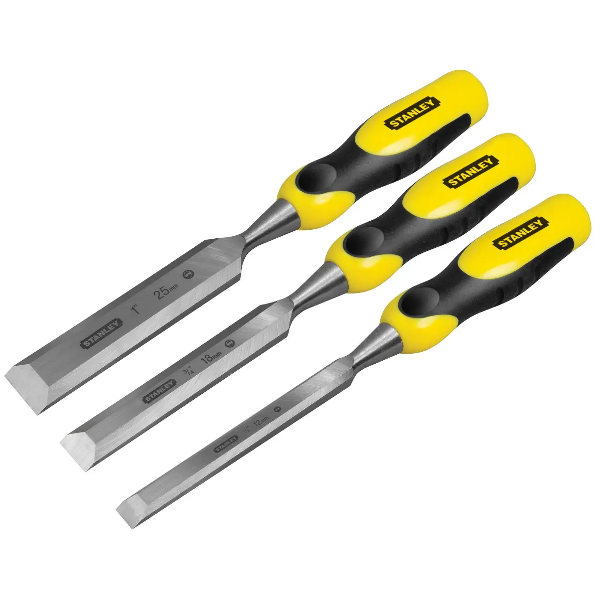 STANLEY Stechbeitel Dynagrip, Kunststoffgriff mit Schlagkappe, Set 3-tlg. 12, 18, 25 mm
